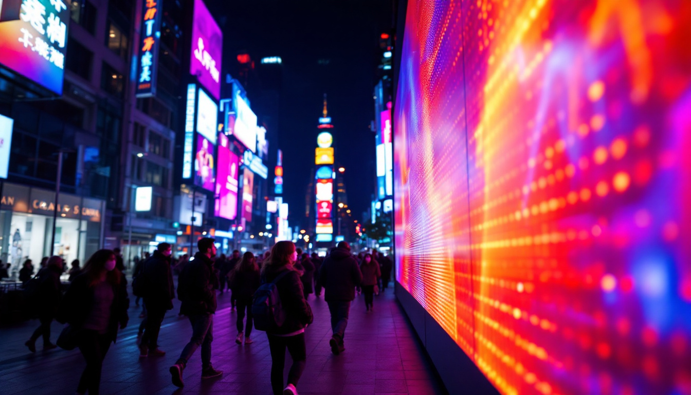 A photograph of a vibrant led display in an urban setting