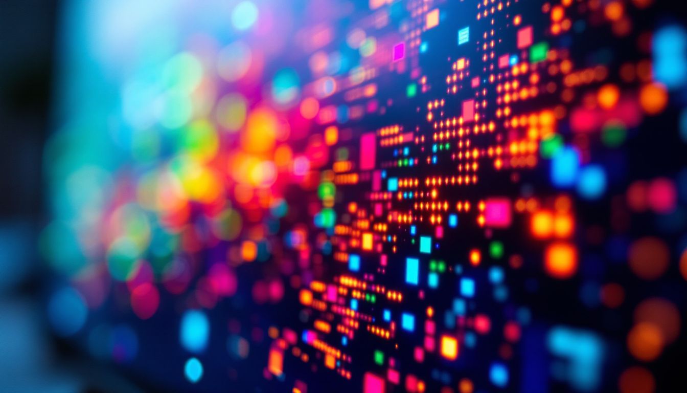 A photograph of a close-up view of an lcd display screen showcasing vibrant colors and intricate pixel details