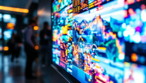A photograph of a close-up shot of an led display screen showcasing vibrant colors and sharp images
