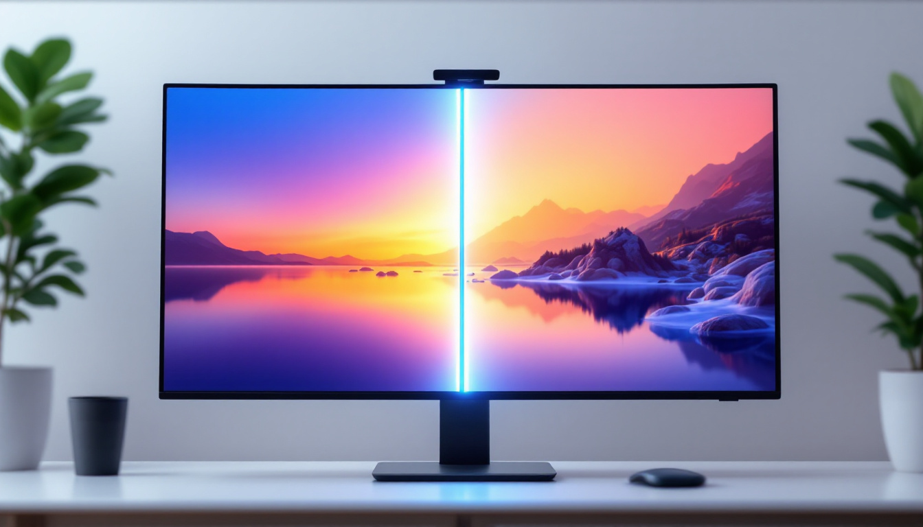 A photograph of a sleek lcd screen monitor displaying vibrant colors and sharp images