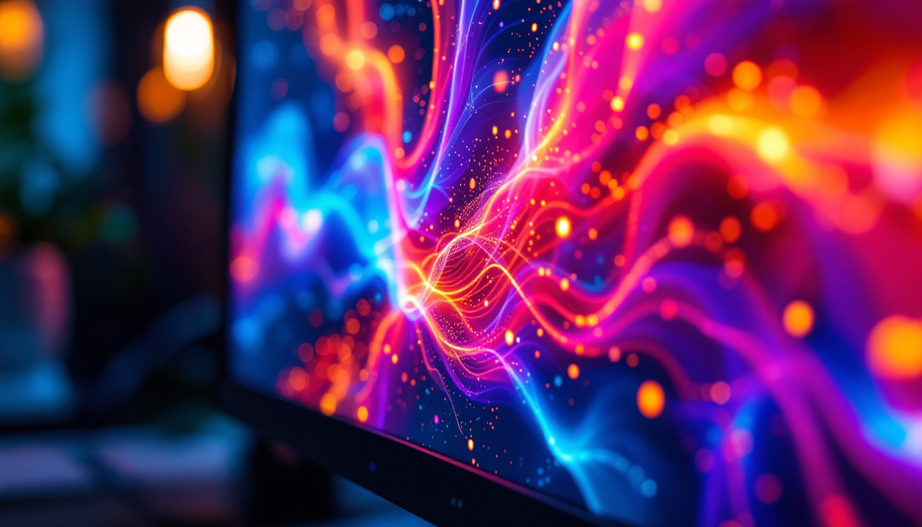 A photograph of a close-up shot of a vibrant led display showcasing dynamic colors and sharp images