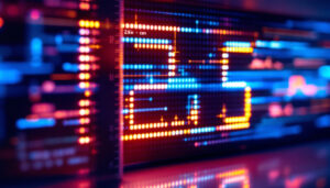 A photograph of a close-up shot of an led display showing the measurement conversion of 2.6 inches to centimeters