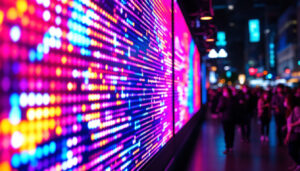 A photograph of a vibrant led display in use