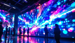 A photograph of a vibrant led display in action