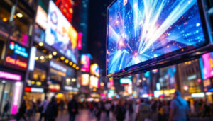 A photograph of a vibrant led display screen in action