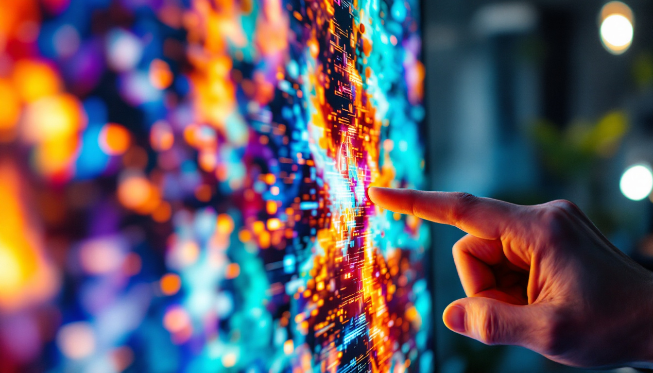 A photograph of a close-up view of a hand adjusting the brightness settings on an led monitor