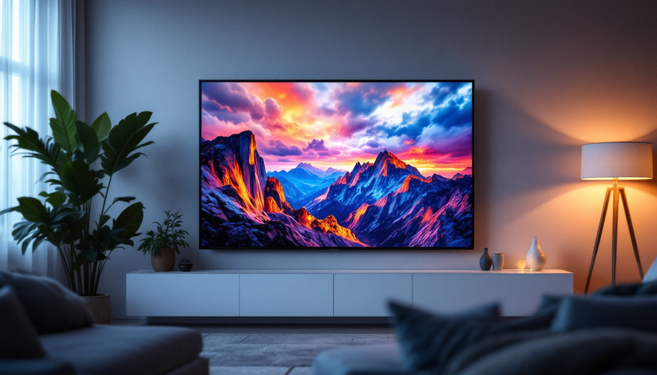 A photograph of a large led lcd tv displaying vibrant