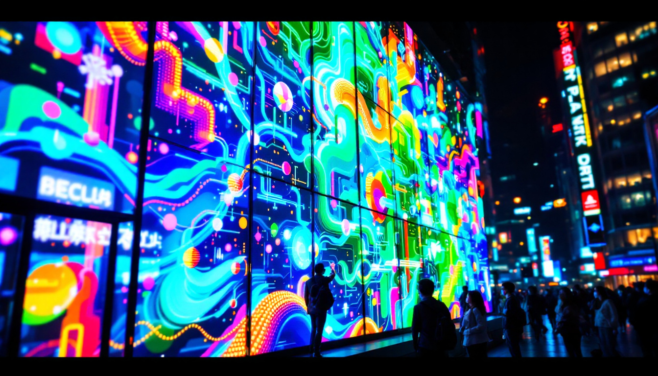 A photograph of a vibrant led display in use
