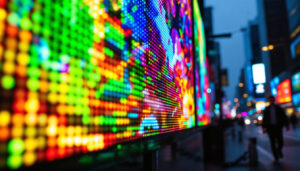 A photograph of a vibrant led display in action