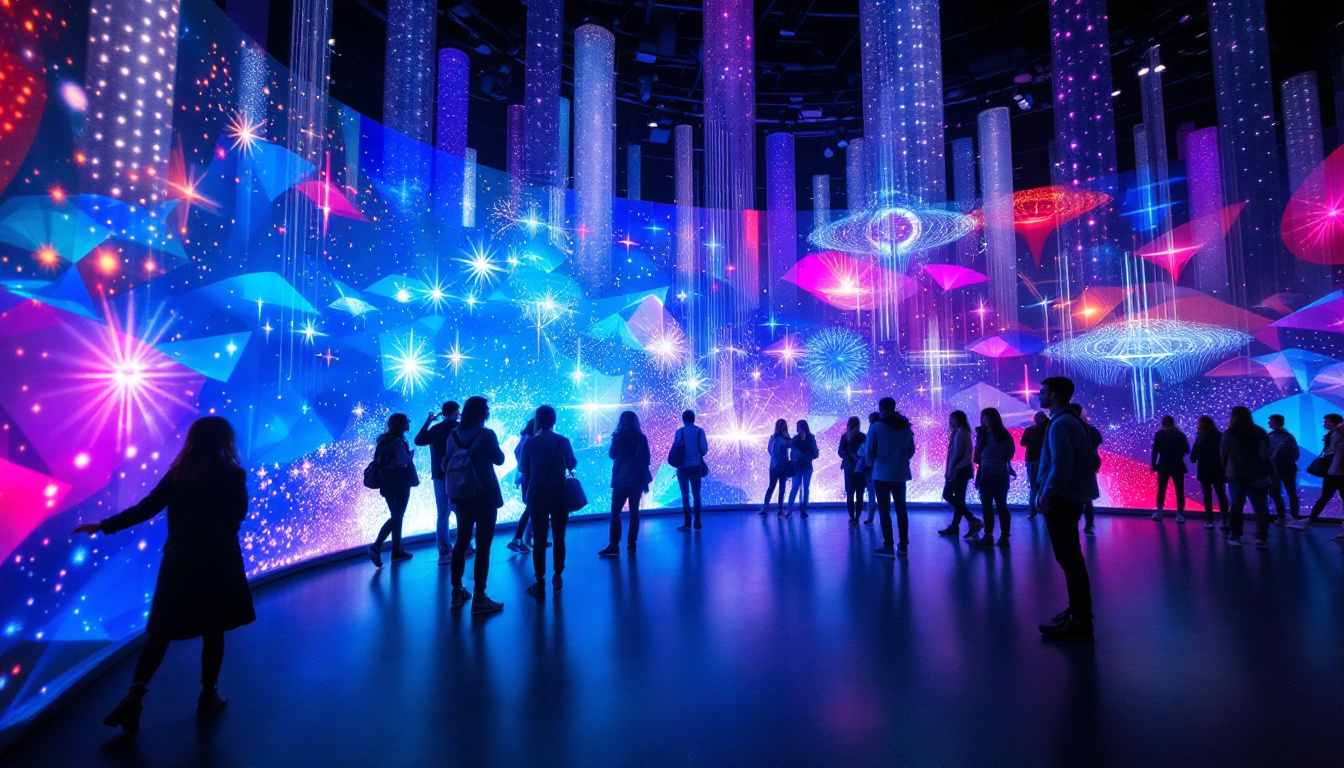 A photograph of capture a photograph of a vibrant led art installation in an immersive setting