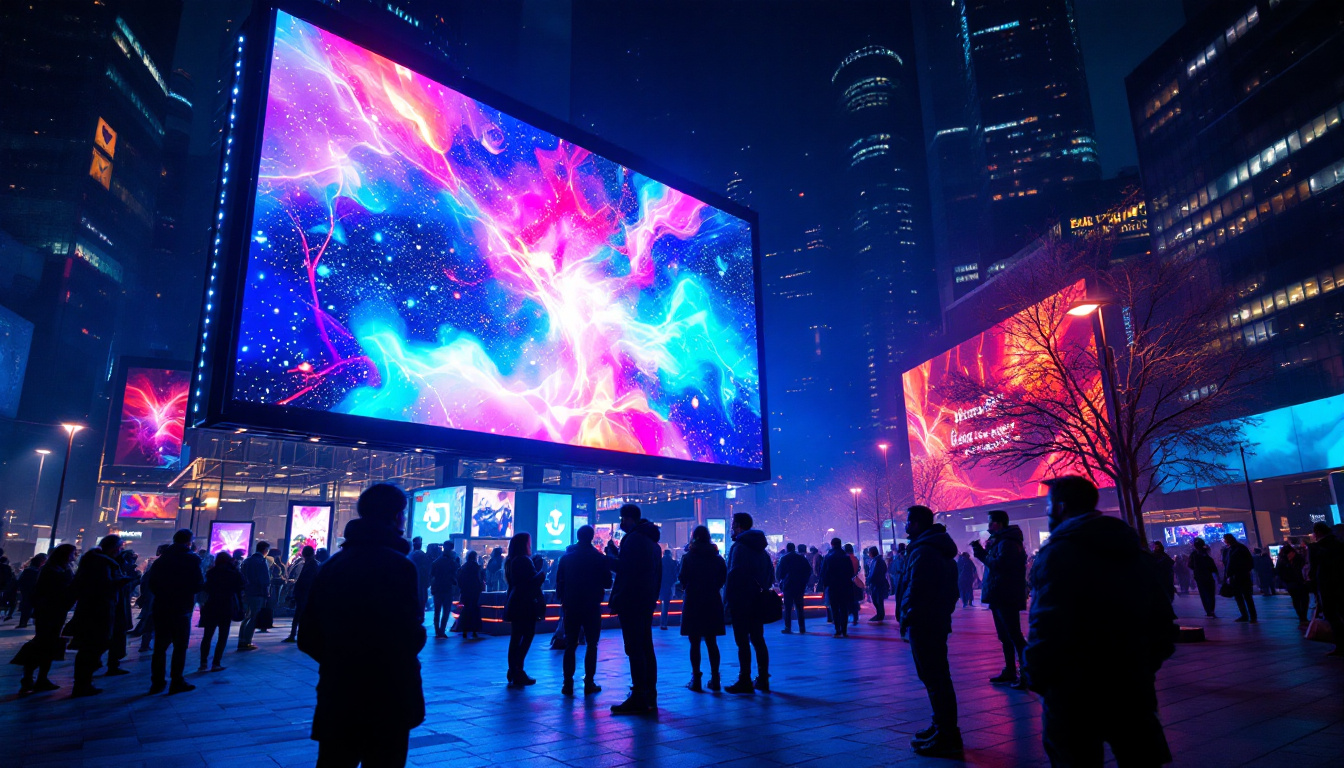 A photograph of a vibrant led display in an urban setting