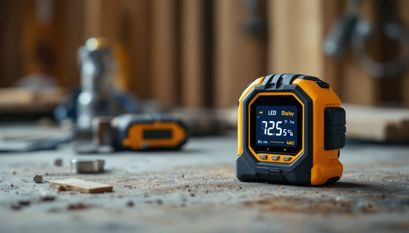 A photograph of capture a photograph of a tape measure with a digital led display in use