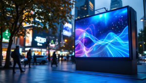 A photograph of capture a photograph of a vibrant outdoor led display screen in action