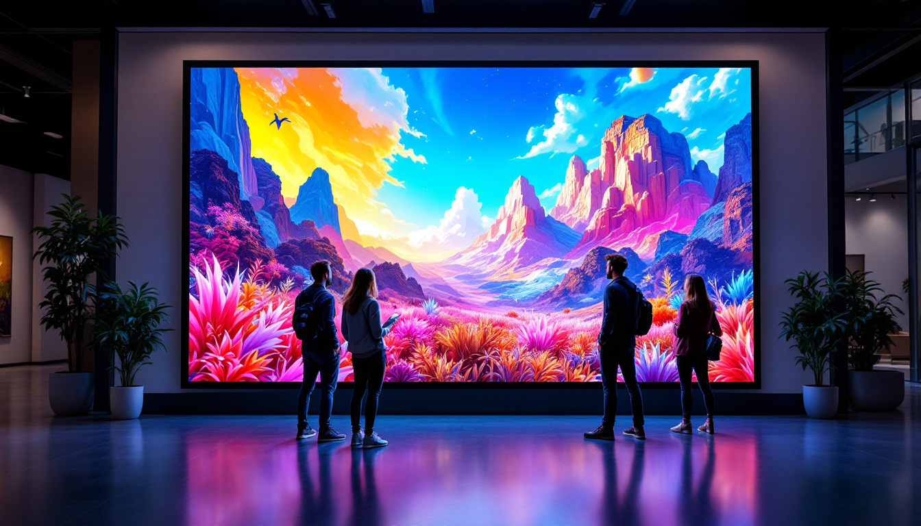 A photograph of a sleek viewboard led display in a modern setting