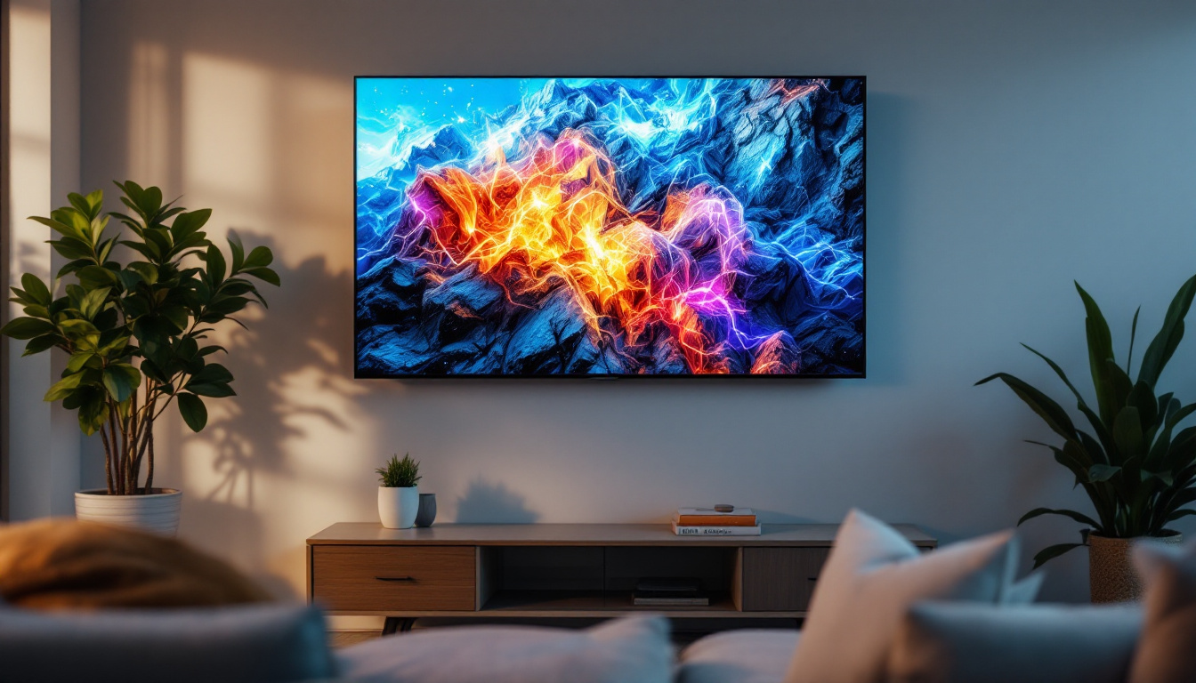 A photograph of a modern touchscreen led tv in a stylish living room setting