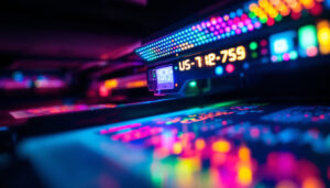 A photograph of a vibrant led printer in action