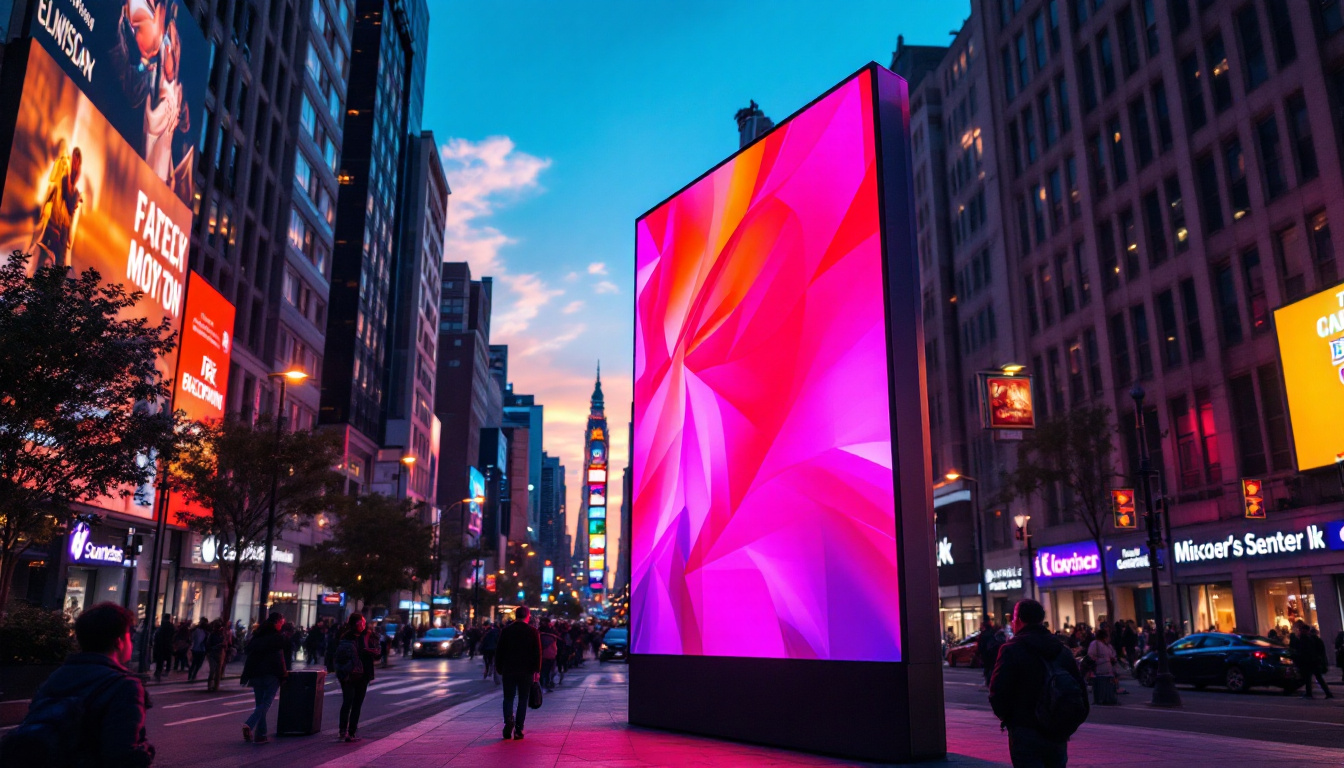A photograph of a vibrant led display in a bustling urban setting
