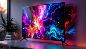 A photograph of capture a photograph of a vibrant microled panel displaying a dynamic