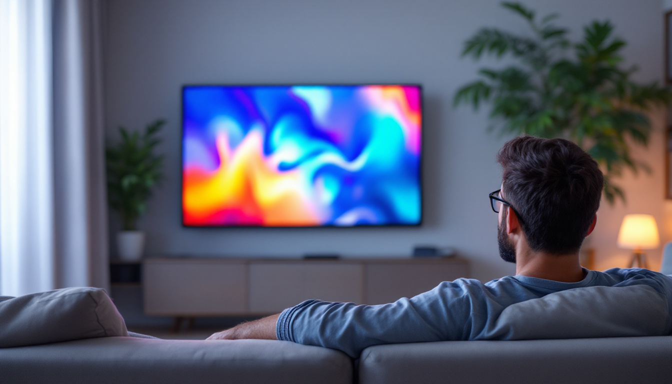 A photograph of a person sitting comfortably on a couch