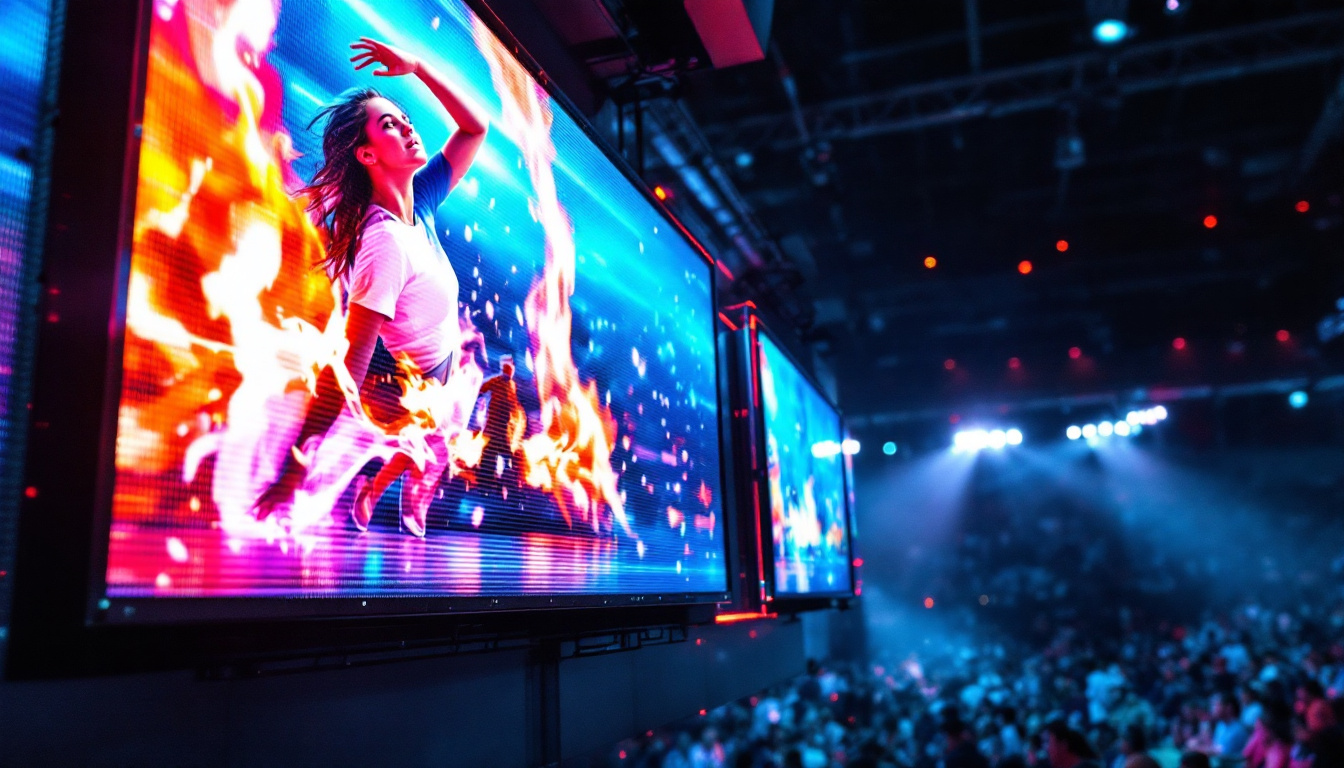 A photograph of a vibrant led display in a sports setting