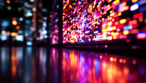 A photograph of a vibrant led display in action
