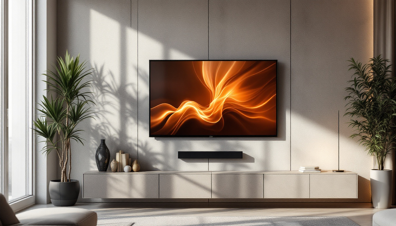 A photograph of a sleek led lcd tv mounted on a stylish wall