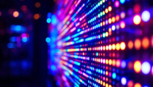 A photograph of a vibrant led light panel in action