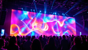 A photograph of a vibrant led wall in action during an event