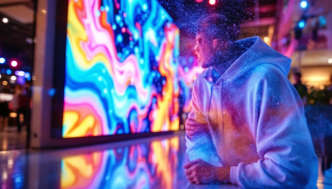 A photograph of a vibrant indoor led display in action