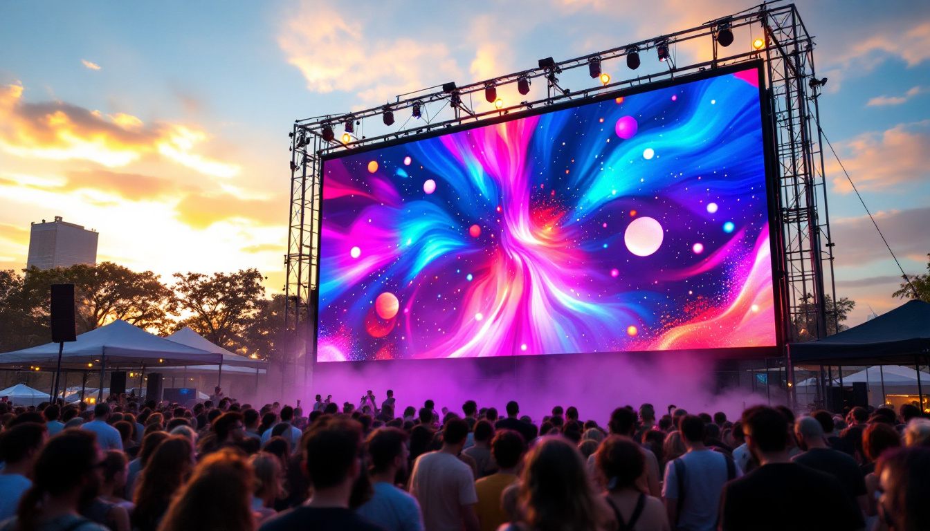 A photograph of capture a photograph of a vibrant outdoor video wall in action