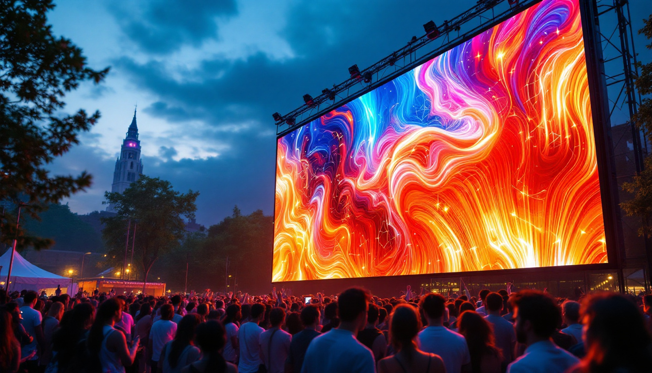 A photograph of capture a photograph of a vibrant outdoor led video wall in action