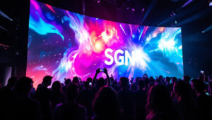 A photograph of a vibrant led display in action at an event
