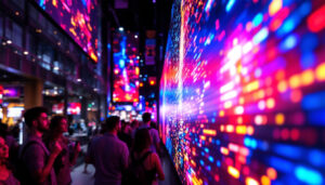 A photograph of a vibrant led video wall display in action