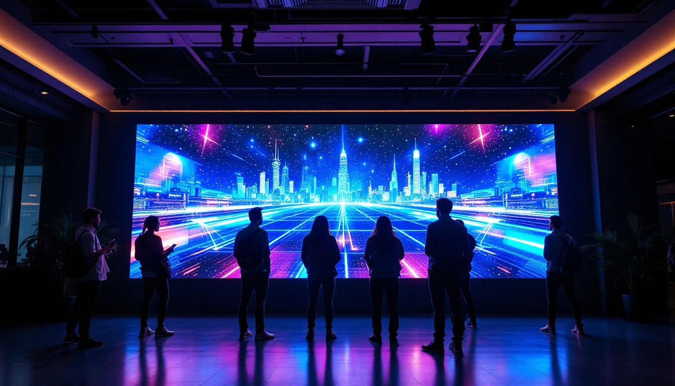 A photograph of a vibrant led wall display in an engaging setting
