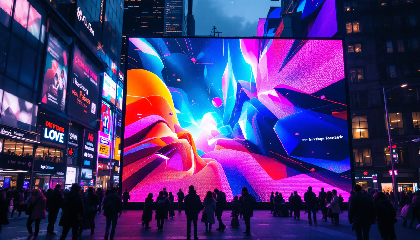 A photograph of a vibrant commercial led display in a bustling urban environment