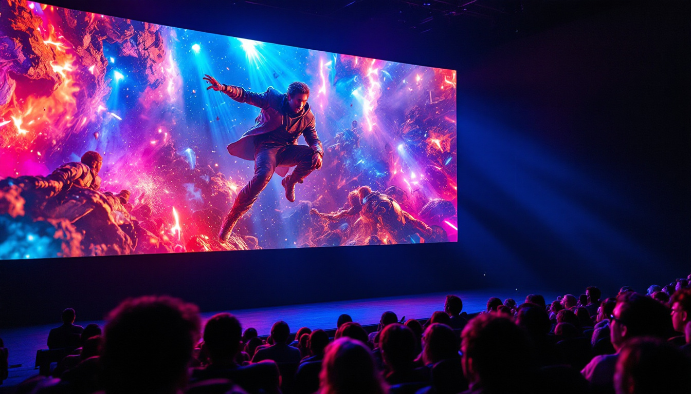 A photograph of a vibrant led movie screen in action