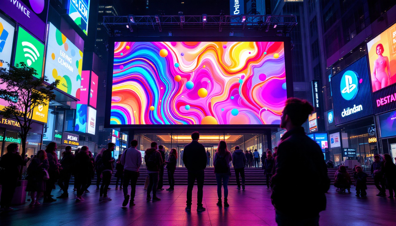 A photograph of a vibrant led display in an urban setting