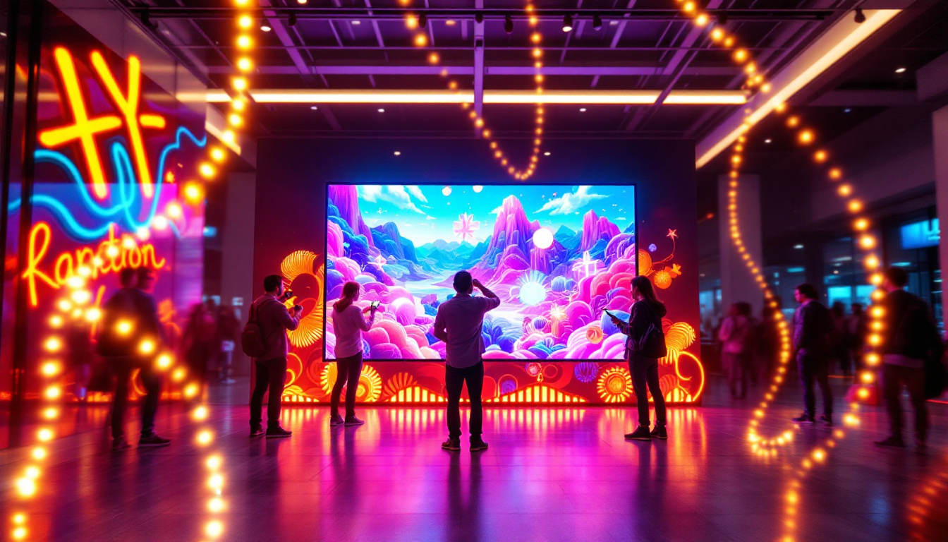 A photograph of capture a photograph of a vibrant custom led display in a dynamic setting