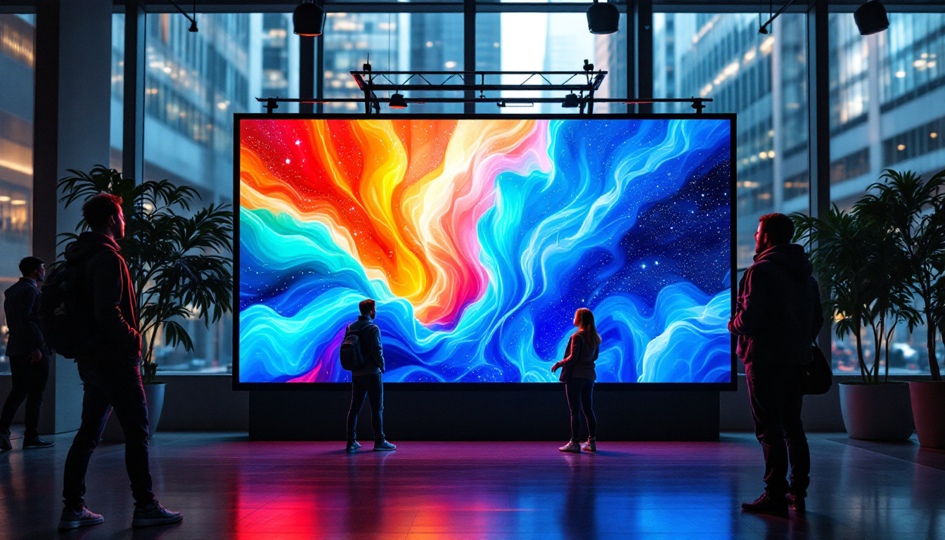 A photograph of a vibrant 8-foot led display in a dynamic setting