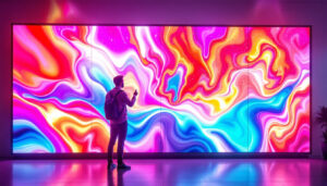 A photograph of a vibrant led display in a well-lit environment