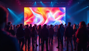 A photograph of a vibrant led wall display in use at an event