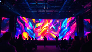 A photograph of a vibrant backdrop led screen in action at an event