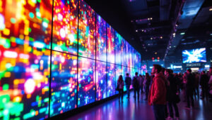 A photograph of a vibrant and dynamic led video wall in action