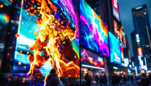 A photograph of a vibrant led display in action