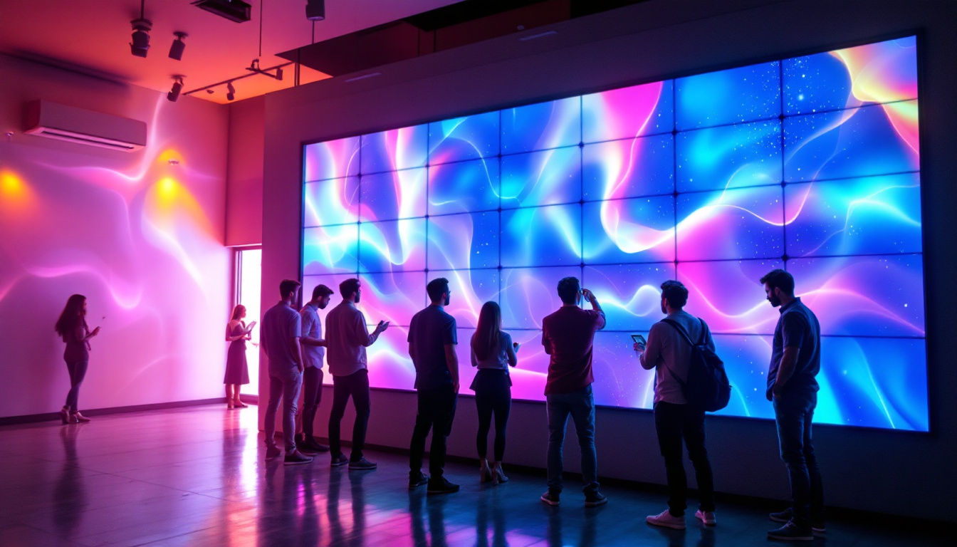 A photograph of a vibrant led wall panel in a dynamic setting