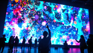 A photograph of a vibrant led wall display in action