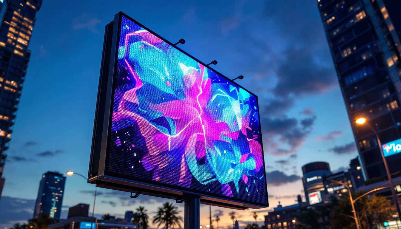 A photograph of capture a photograph of a vibrant led display board in an urban setting