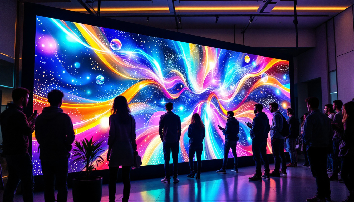 A photograph of a vibrant led wall display in an engaging environment