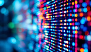A photograph of a close-up of an led display showing a vibrant