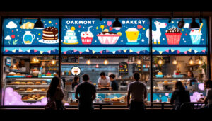 A photograph of the vibrant led display at oakmont bakery